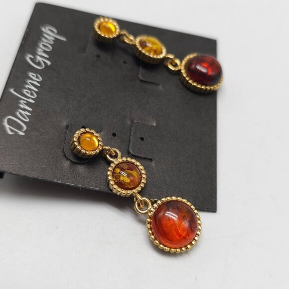 Dangle Earrings With Amber Resin Golden Beads By Darlene Group - Picture 2 of 4